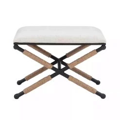 Online Kirklands Home Black Metal Legs Bench with Rope Detail White