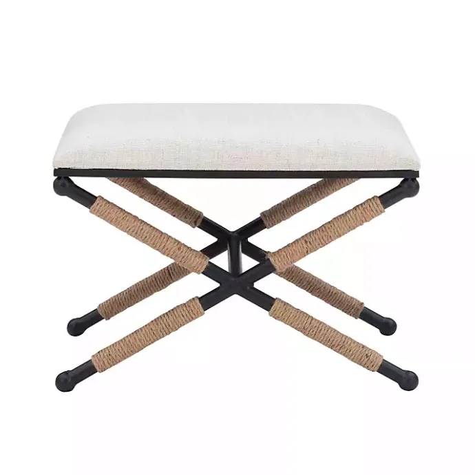 Online Kirklands Home Black Metal Legs Bench with Rope Detail White