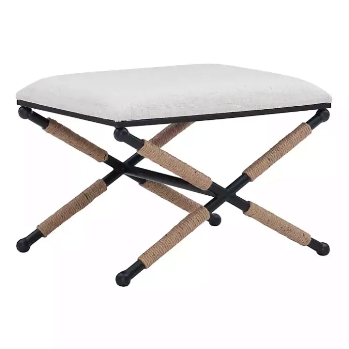 Online Kirklands Home Black Metal Legs Bench with Rope Detail White