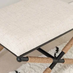 Online Kirklands Home Black Metal Legs Bench with Rope Detail White