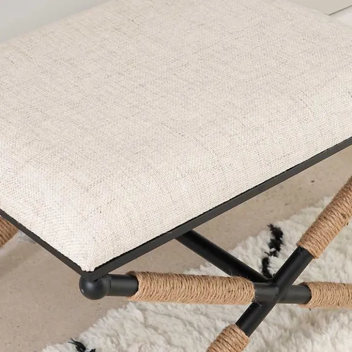 Online Kirklands Home Black Metal Legs Bench with Rope Detail White