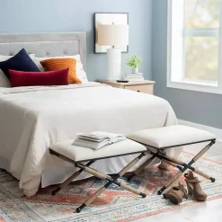 Online Kirklands Home Black Metal Legs Bench with Rope Detail White