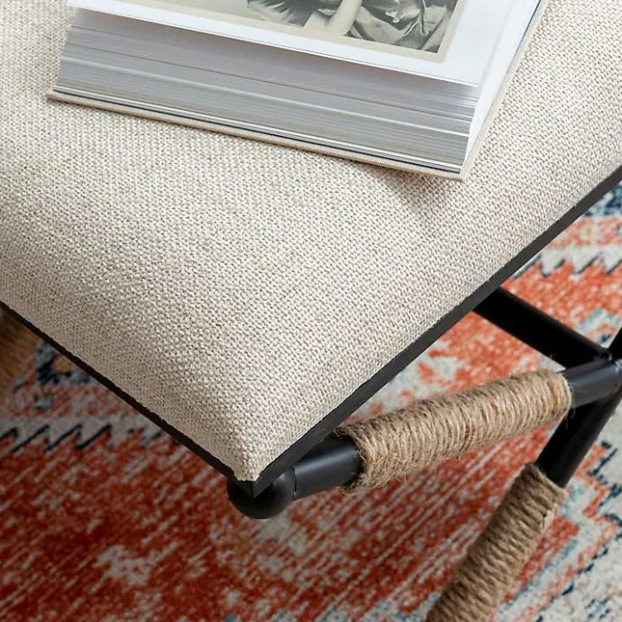 Online Kirklands Home Black Metal Legs Bench with Rope Detail White