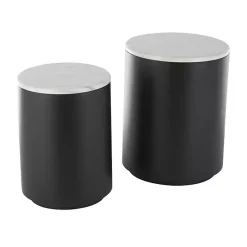 New Kirklands Home Black Metal Marble Nesting Accent Tables, Set of 2 White