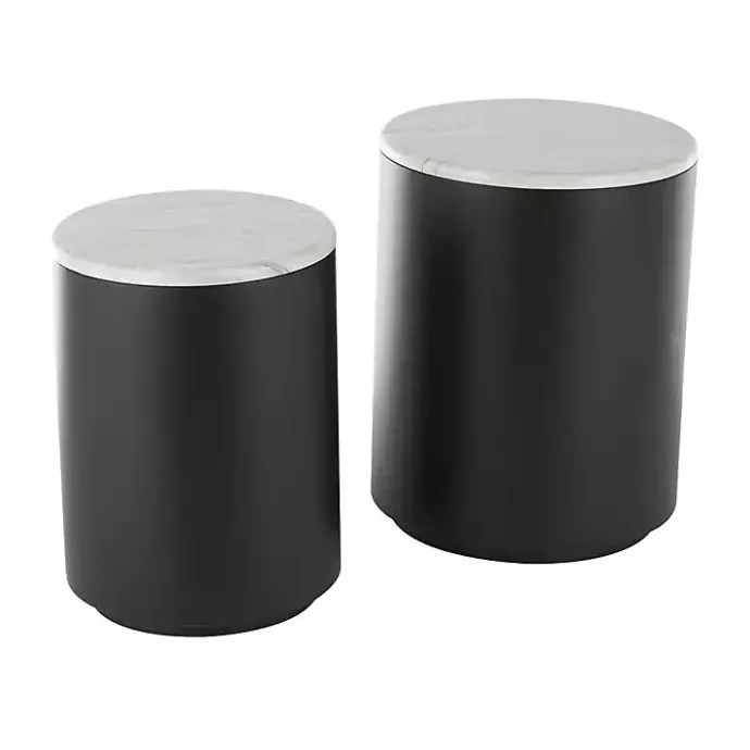 New Kirklands Home Black Metal Marble Nesting Accent Tables, Set of 2 White