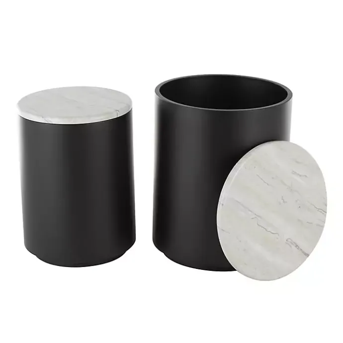 New Kirklands Home Black Metal Marble Nesting Accent Tables, Set of 2 White