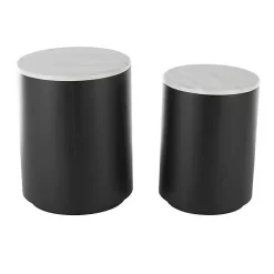 New Kirklands Home Black Metal Marble Nesting Accent Tables, Set of 2 White