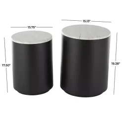 New Kirklands Home Black Metal Marble Nesting Accent Tables, Set of 2 White