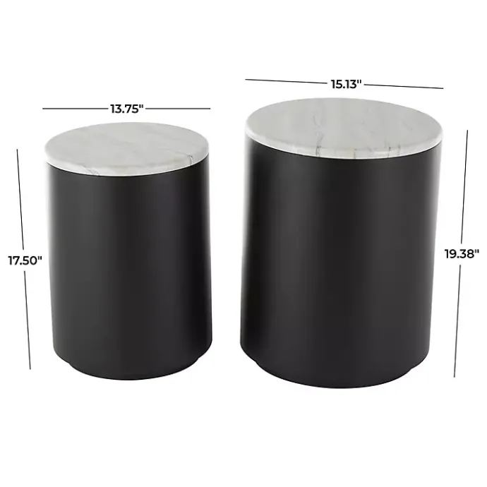 New Kirklands Home Black Metal Marble Nesting Accent Tables, Set of 2 White