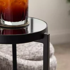 Hot Kirklands Home Metal Mirrored Tabletop Aguilar Drink Table Black