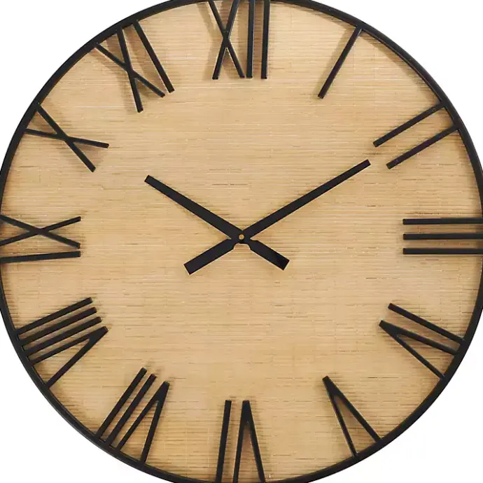 Clearance Kirklands Home Black Metal Natural Wood Wall Clock