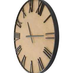 Clearance Kirklands Home Black Metal Natural Wood Wall Clock