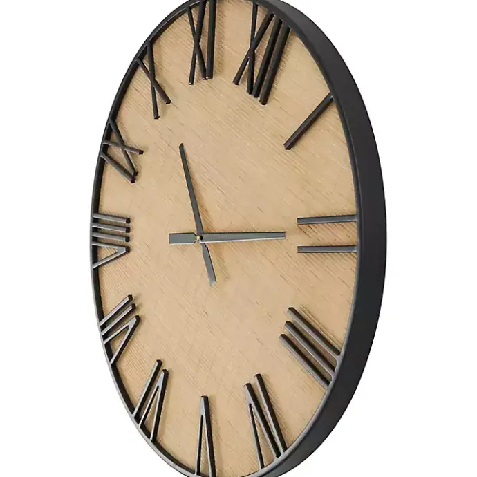 Clearance Kirklands Home Black Metal Natural Wood Wall Clock