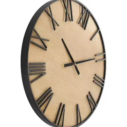 Clearance Kirklands Home Black Metal Natural Wood Wall Clock