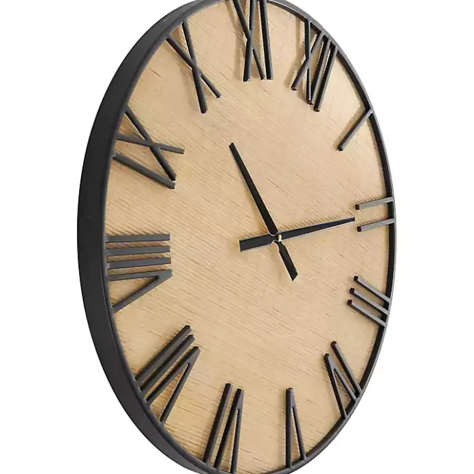 Clearance Kirklands Home Black Metal Natural Wood Wall Clock