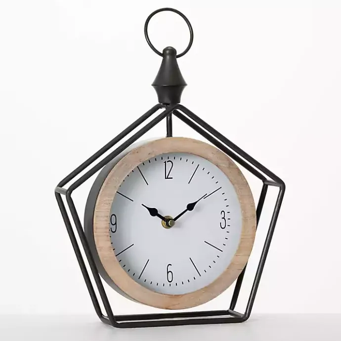 Sale Kirklands Home Black Metal Pentagon Frame Tabletop Clock