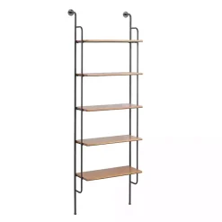 Outlet Kirklands Home Black Metal Pipe Frame Brown Wood Wall Shelf