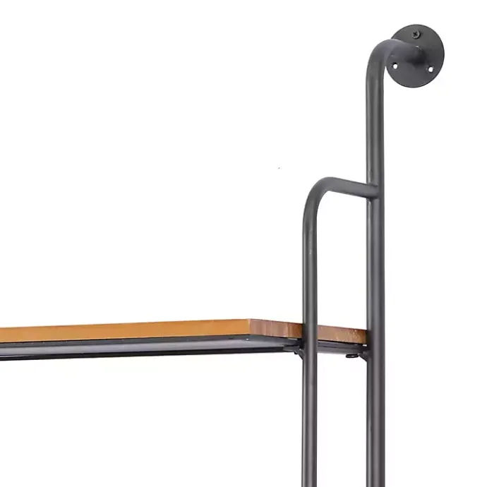 Outlet Kirklands Home Black Metal Pipe Frame Brown Wood Wall Shelf