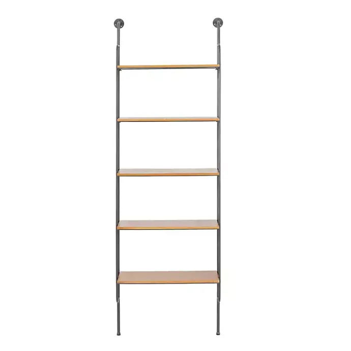 Outlet Kirklands Home Black Metal Pipe Frame Brown Wood Wall Shelf