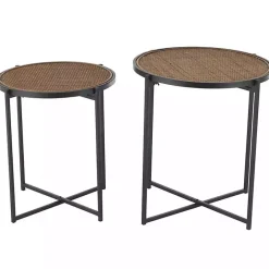 New Kirklands Home Black Metal Rattan Accent Tables, Set of 2 Brown