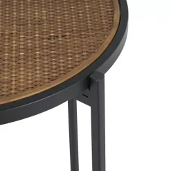 New Kirklands Home Black Metal Rattan Accent Tables, Set of 2 Brown