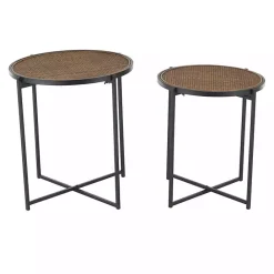 New Kirklands Home Black Metal Rattan Accent Tables, Set of 2 Brown