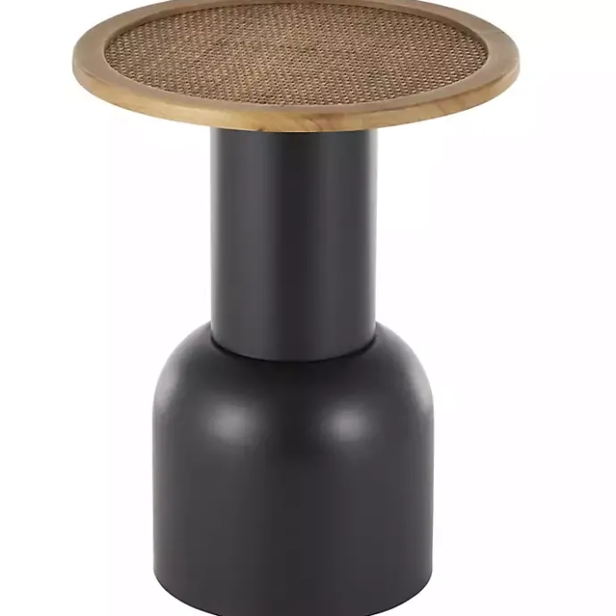Best Kirklands Home Black Metal Rattan Pedestal Accent Table, 16 in. Brown