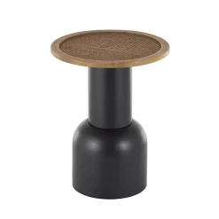 Best Kirklands Home Black Metal Rattan Pedestal Accent Table, 16 in. Brown