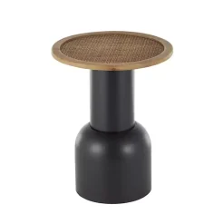 Best Kirklands Home Black Metal Rattan Pedestal Accent Table, 16 in. Brown