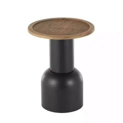 Best Kirklands Home Black Metal Rattan Pedestal Accent Table, 16 in. Brown