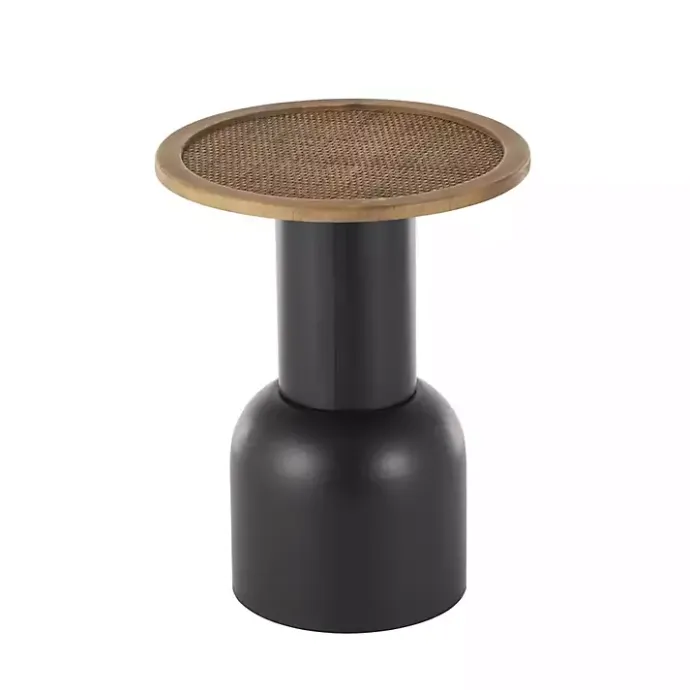 Best Kirklands Home Black Metal Rattan Pedestal Accent Table, 16 in. Brown