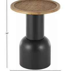 Best Kirklands Home Black Metal Rattan Pedestal Accent Table, 16 in. Brown