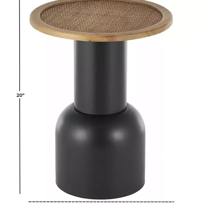 Best Kirklands Home Black Metal Rattan Pedestal Accent Table, 16 in. Brown