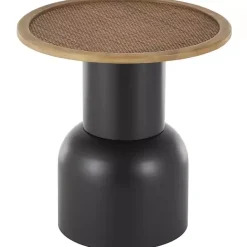 Online Kirklands Home Black Metal Rattan Pedestal Accent Table, 19 in. Brown