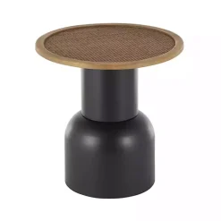 Online Kirklands Home Black Metal Rattan Pedestal Accent Table, 19 in. Brown