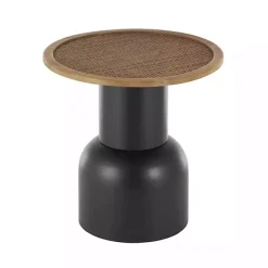 Online Kirklands Home Black Metal Rattan Pedestal Accent Table, 19 in. Brown