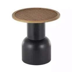 Online Kirklands Home Black Metal Rattan Pedestal Accent Table, 19 in. Brown