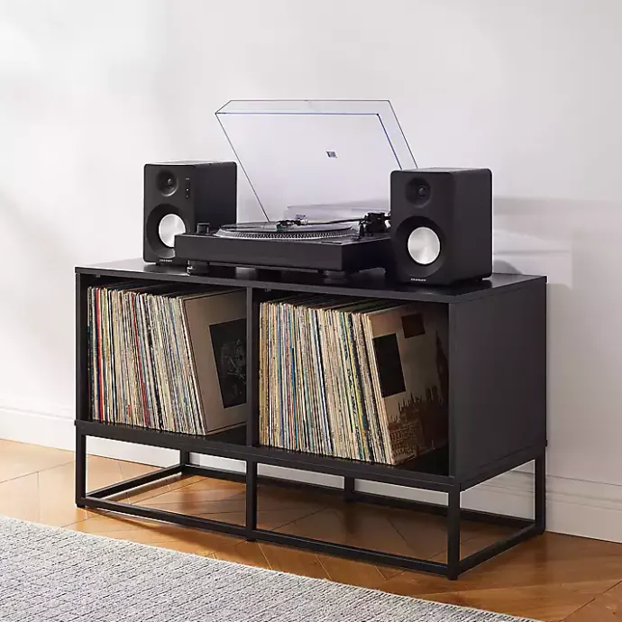 Clearance Kirklands Home Metal Record Storage Media Console Black