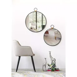 Best Kirklands Home Black Metal Round Top Loop Wall Mirror