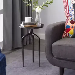 Kirklands Home Metal Round Tripod Accent Table Black