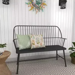 New Kirklands Home Metal Slatted Back Outdoor Bench Black