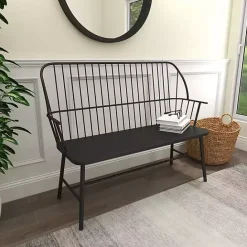 New Kirklands Home Metal Slatted Back Outdoor Bench Black