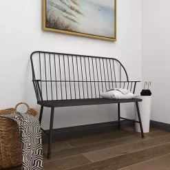 New Kirklands Home Metal Slatted Back Outdoor Bench Black