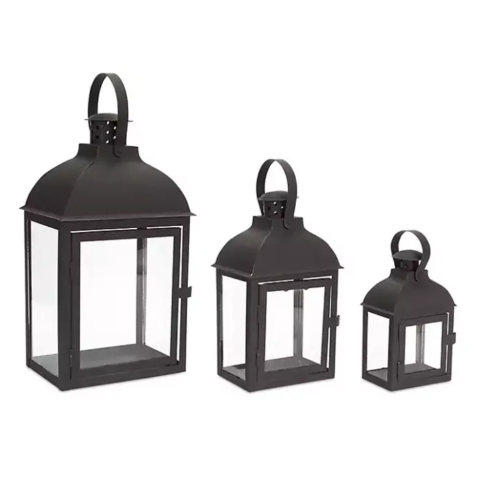 Clearance Kirklands Home Metal Slope Top Lanterns, Set of 3 Black