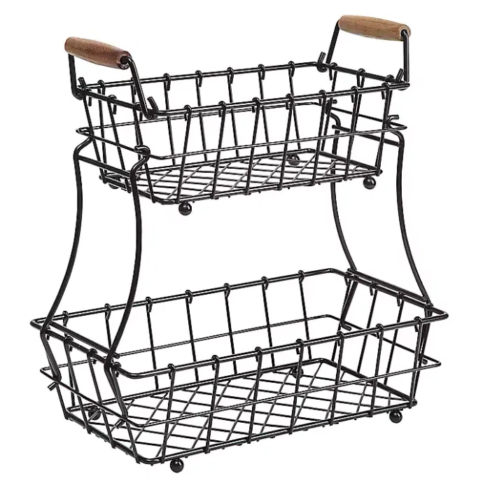 New Kirklands Home Metal Wire Stackable Kitchen Baskets Black