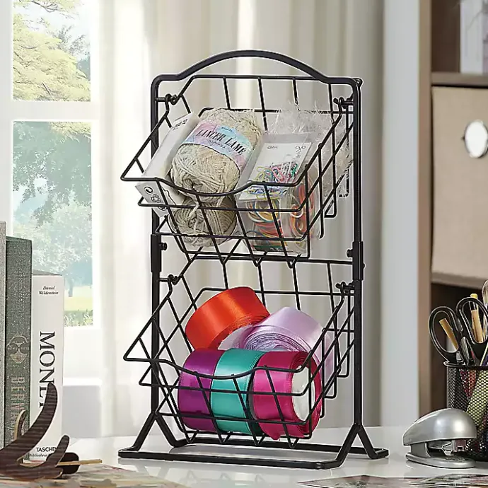 Discount Kirklands Home Metal Wire 2-Tier Square Kitchen Basket Black