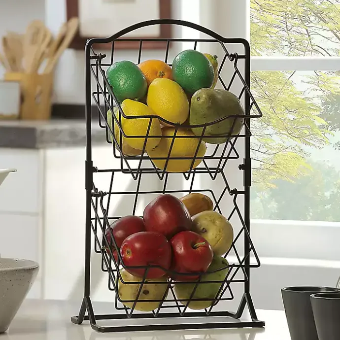 Discount Kirklands Home Metal Wire 2-Tier Square Kitchen Basket Black