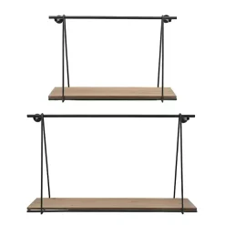 Discount Kirklands Home Black Metal Wood Swing Wall Shelves, Set of 2