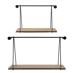 Discount Kirklands Home Black Metal Wood Swing Wall Shelves, Set of 2