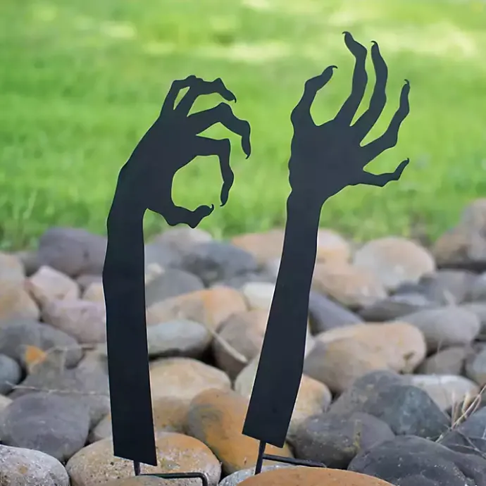 Kirklands Home Metal Zombie Halloween Lawn Stakes, Set of 2 Black
